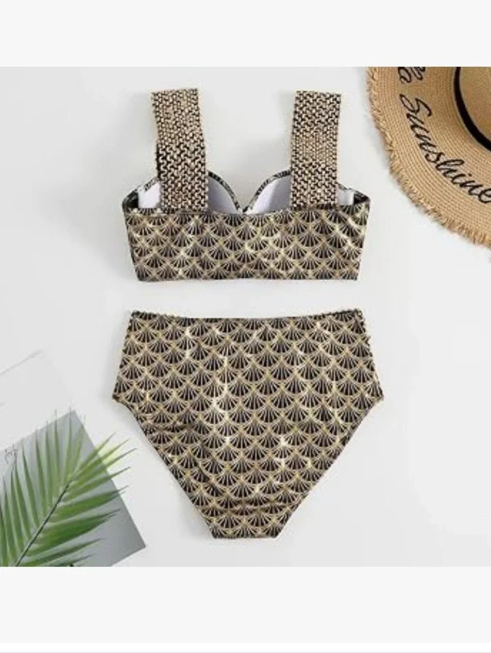 4XL Women’s Metallic Black & Gold High-Waist Bikini Set